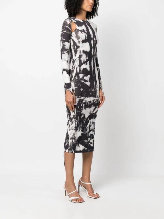 ANDREĀDAMO Midi-jurk met abstracte print Zwart