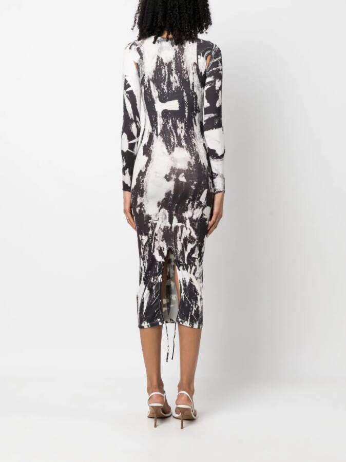 ANDREĀDAMO Midi-jurk met abstracte print Zwart