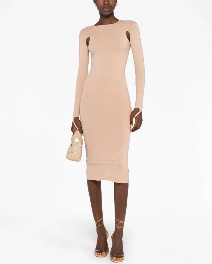 ANDREĀDAMO Uitgesneden midi-jurk Beige