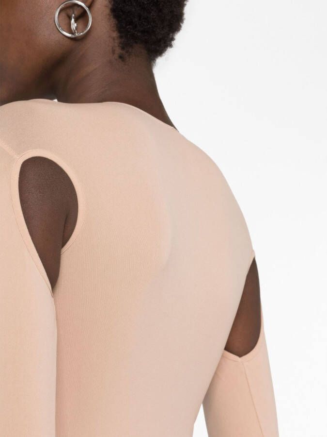 ANDREĀDAMO Uitgesneden midi-jurk Beige