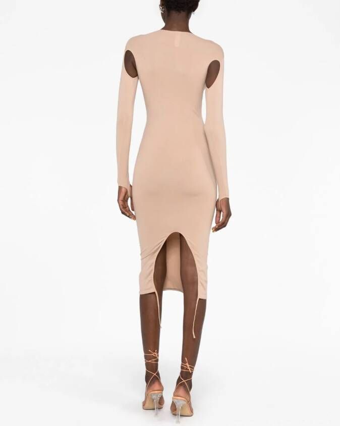 ANDREĀDAMO Uitgesneden midi-jurk Beige