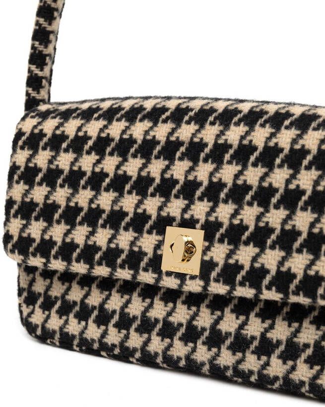 ANINE BING Nico schoudertas met pied-de-poule print Zwart