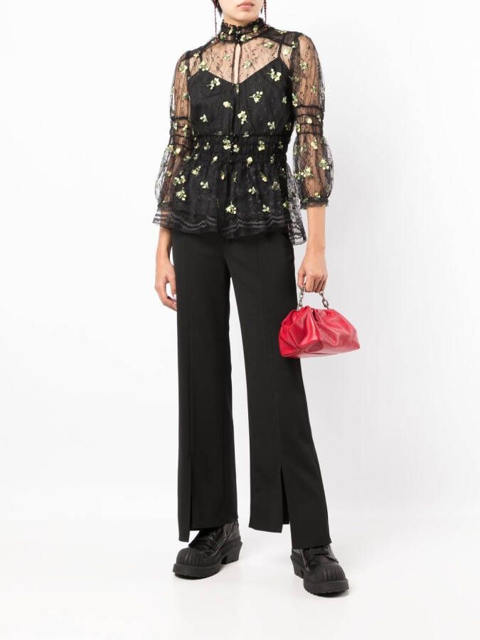 Anna Sui Blouse met geborduurde bloemen Zwart