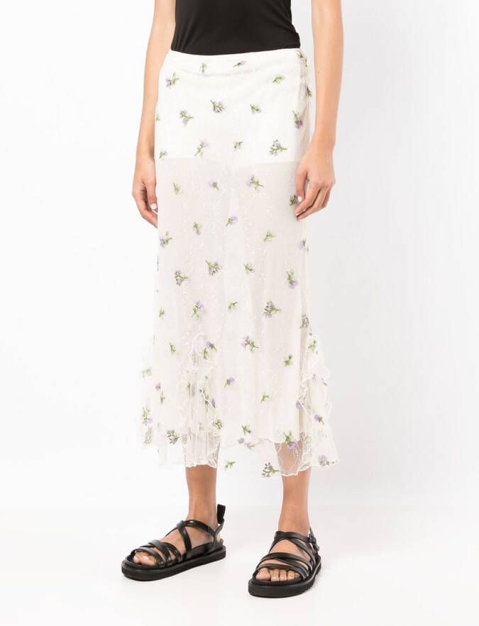 Anna Sui Midi-rok met geborduurde bloemen Geel