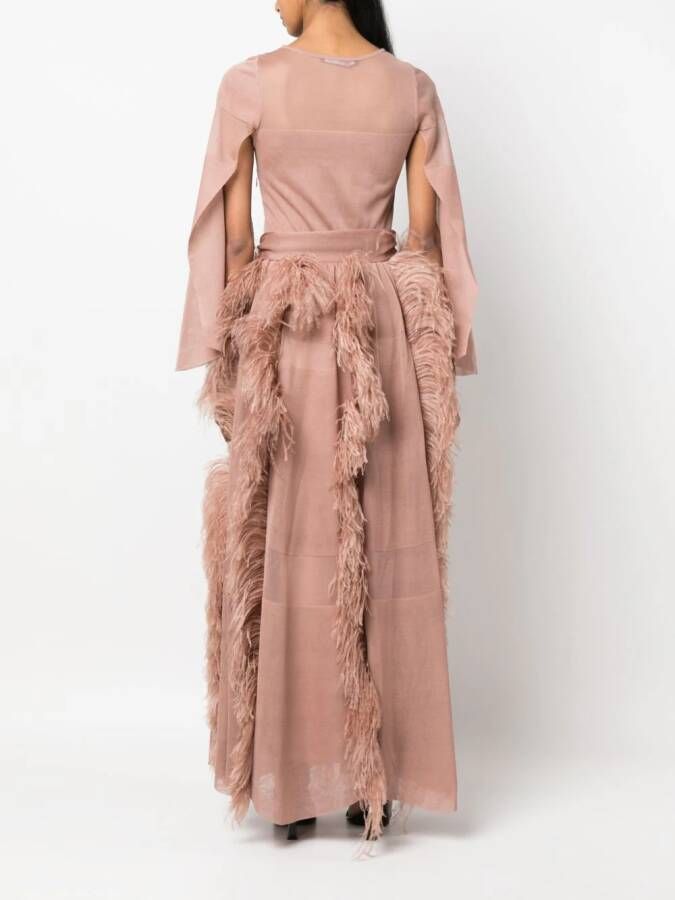 Antonino Valenti Maxi-jurk met veren Roze