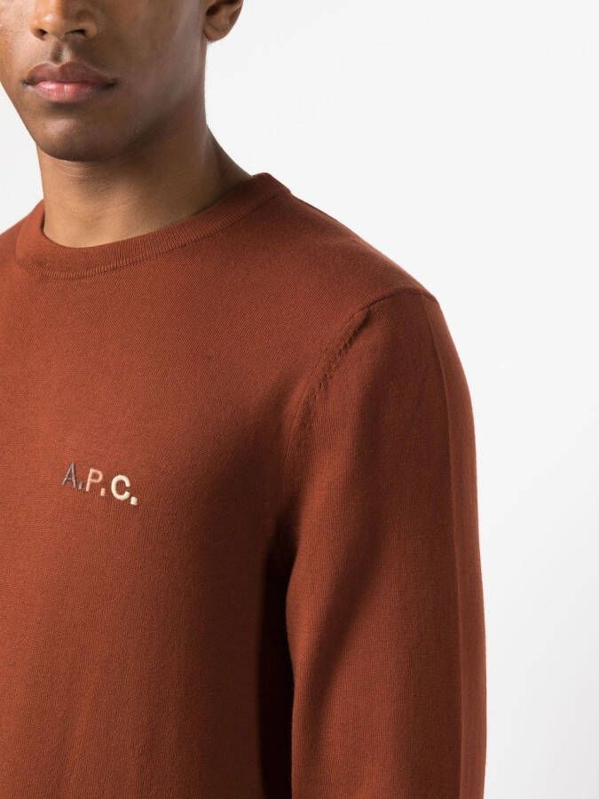 A.P.C. Sweater met geborduurd logo Bruin