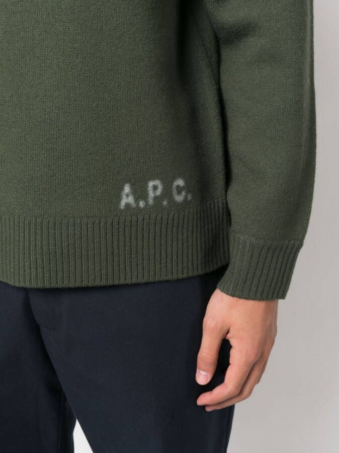 A.P.C. Trui met intarsia logo Groen