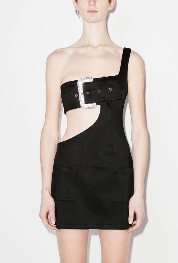 AREA Mini-jurk met kristallen gesp Zwart