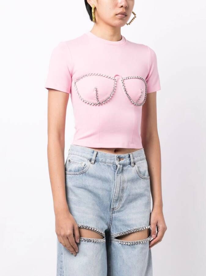 AREA T-shirt verfraaid met kristallen Roze