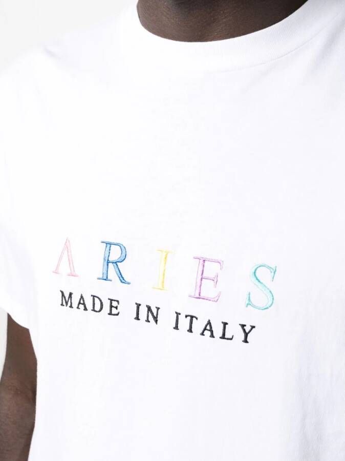 Aries T-shirt met geborduurd logo Wit