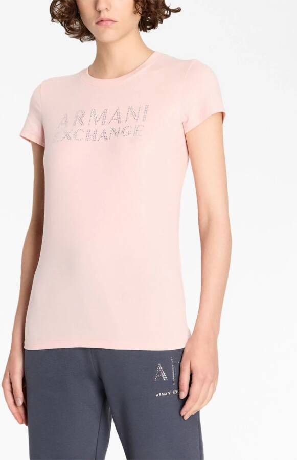 Armani Exchange T-shirt verfraaid met kristallen Roze