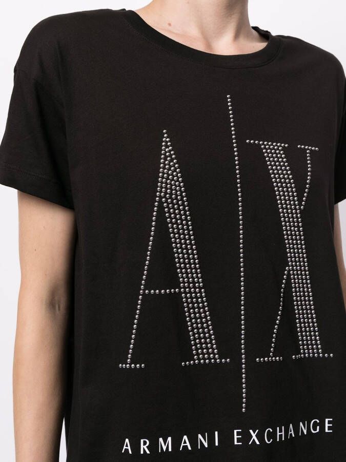 Armani Exchange T-shirt met pailletten logo Zwart