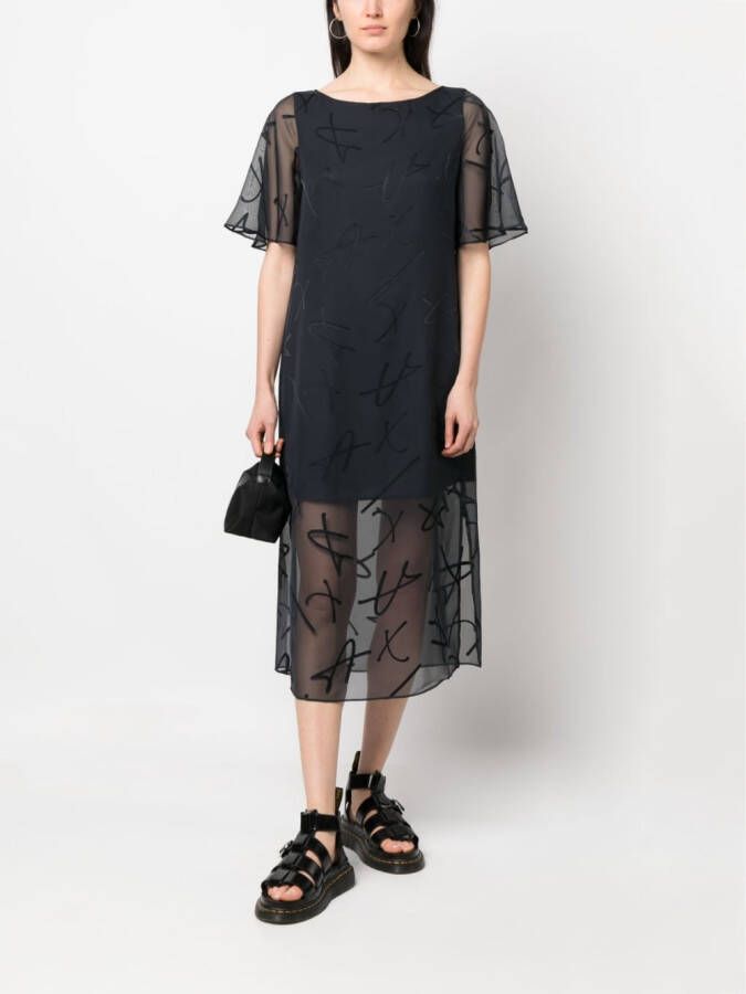 Armani Exchange Midi-jurk met doorschijnende laag Blauw