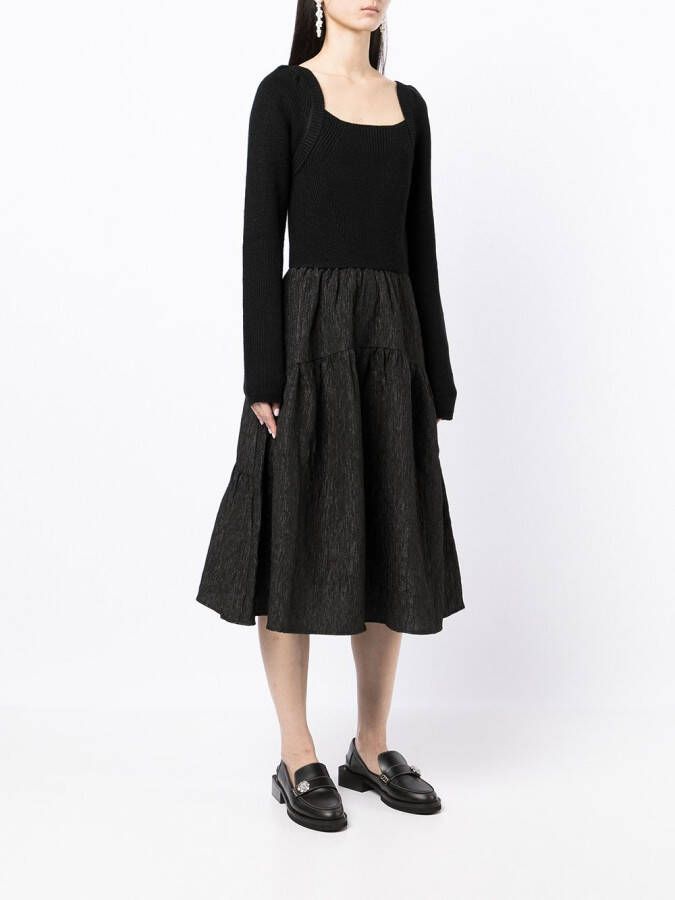 b+ab Midi-jurk met vierkante hals Zwart