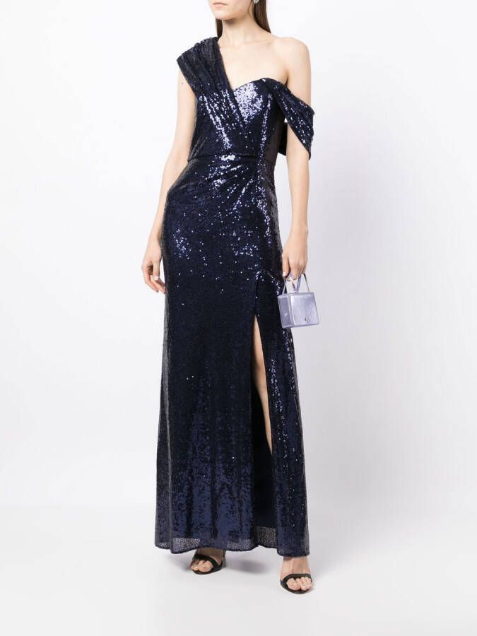 Badgley Mischka Midi-jurk met open schouders Blauw
