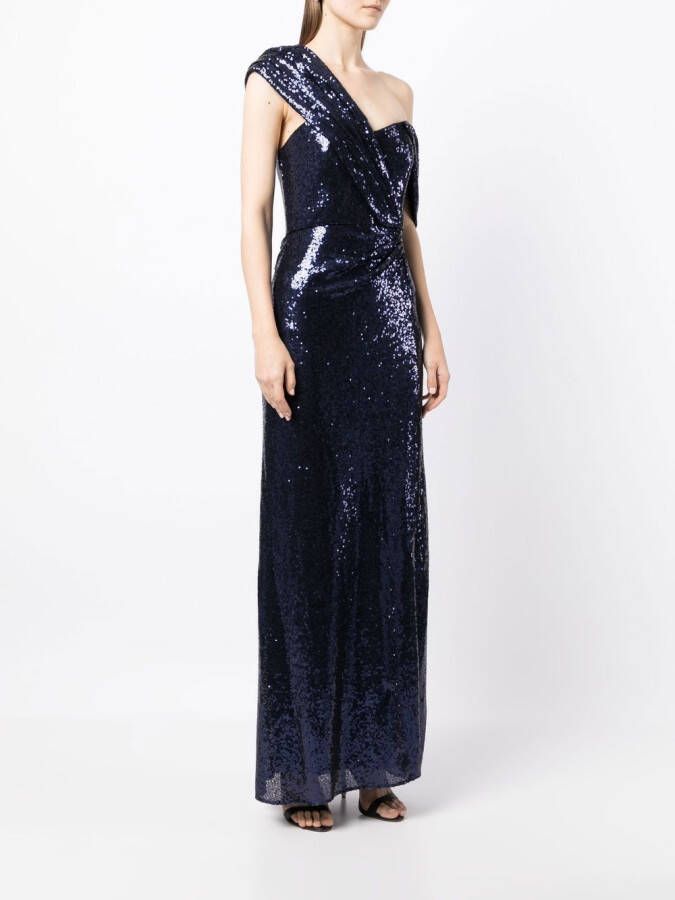 Badgley Mischka Midi-jurk met open schouders Blauw