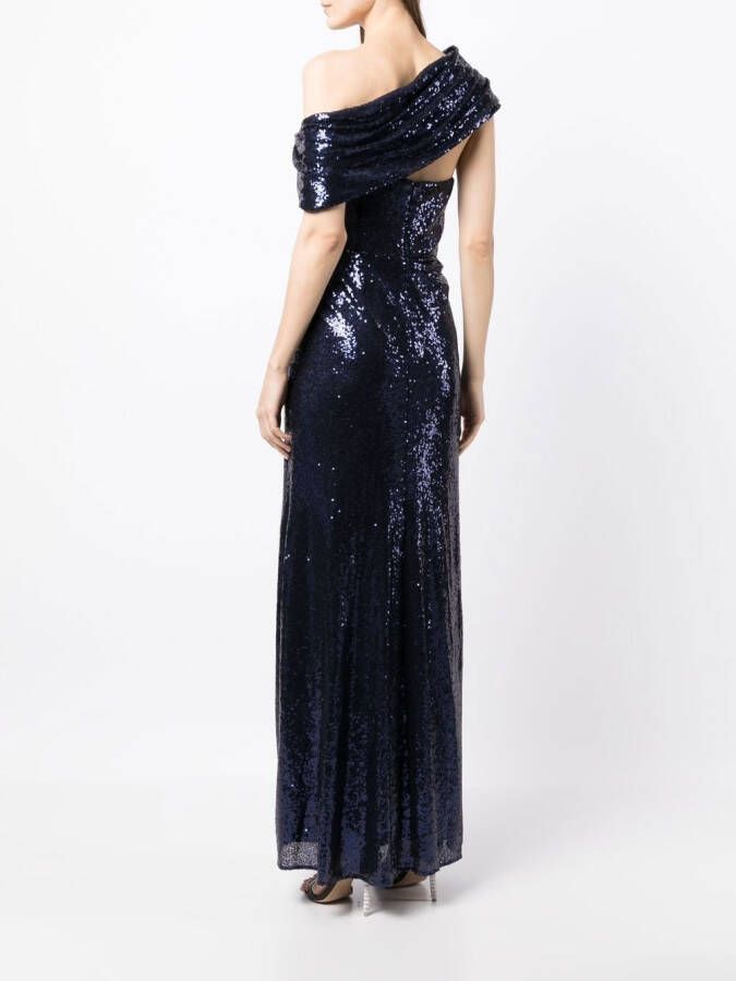 Badgley Mischka Midi-jurk met open schouders Blauw