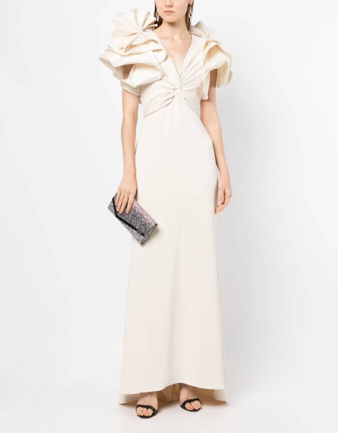 Badgley Mischka Jurk met ruchemouwen Beige