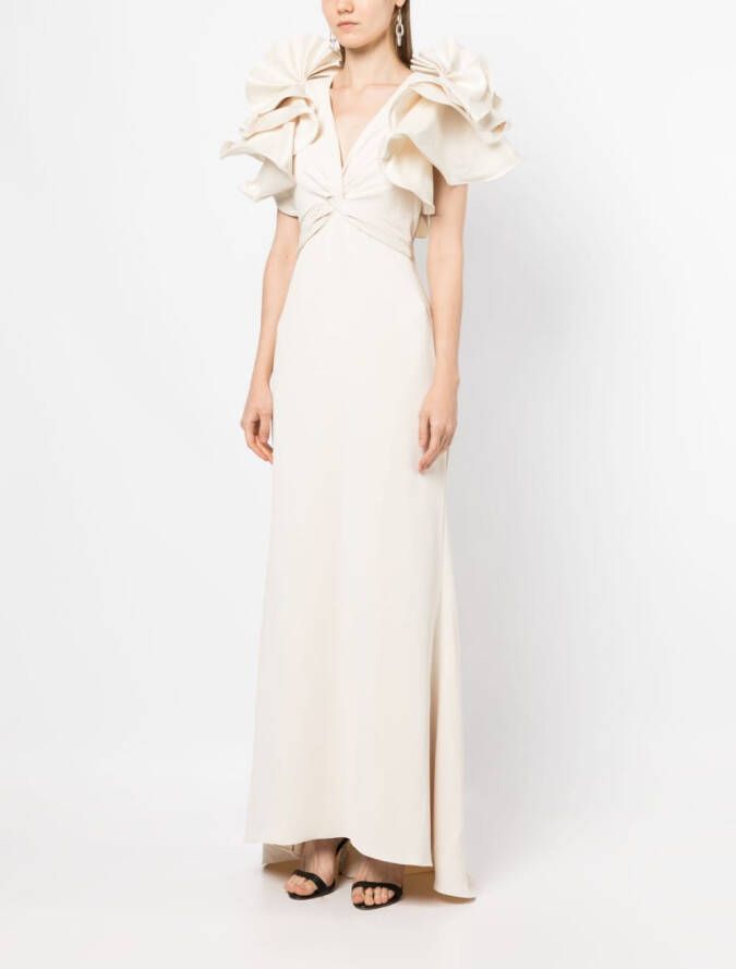 Badgley Mischka Jurk met ruchemouwen Beige