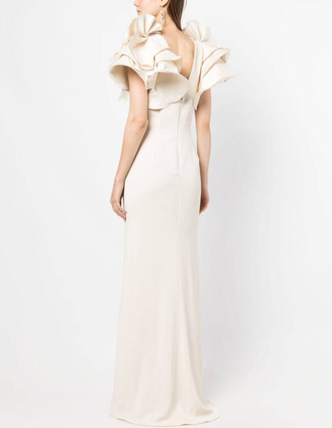 Badgley Mischka Jurk met ruchemouwen Beige