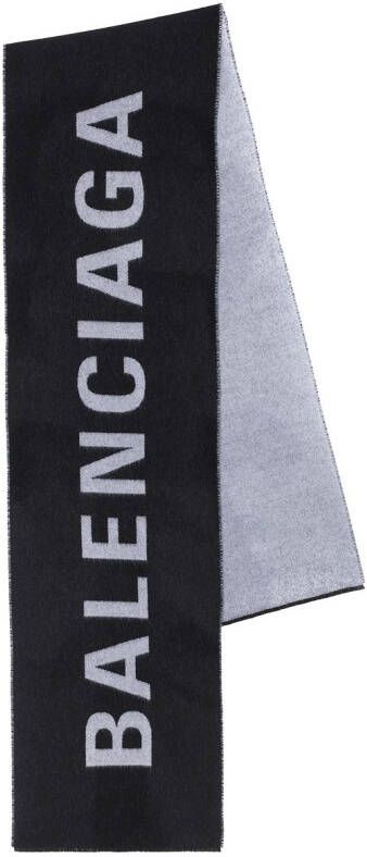 Balenciaga black large logo wool scarf Zwart