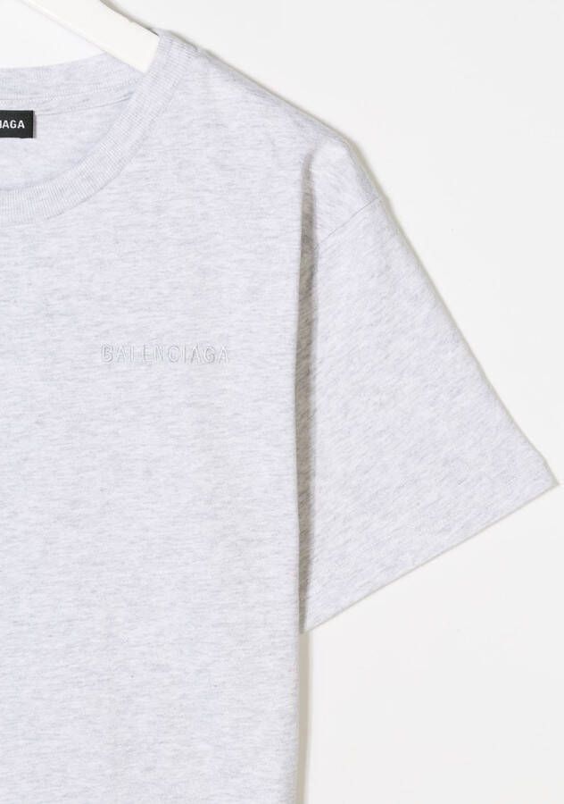 Balenciaga Kids geborduurd T-shirt met logo Grijs