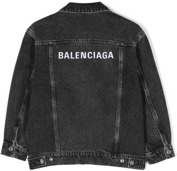 Balenciaga Kids Spijkerjack met geborduurd logo Zwart