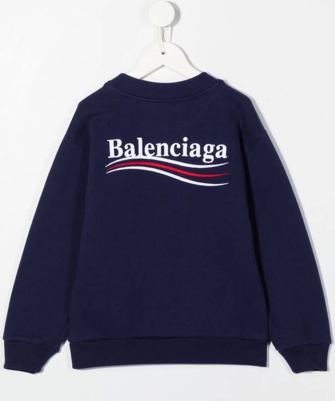 Balenciaga Kids Sweater met geborduurd logo Blauw