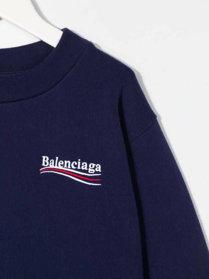 Balenciaga Kids Sweater met geborduurd logo Blauw