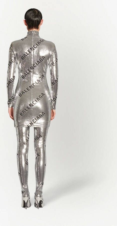 Balenciaga Mini-jurk met logoprint Zilver