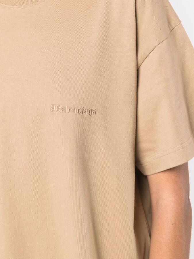 Balenciaga T-shirt met geborduurd logo Beige