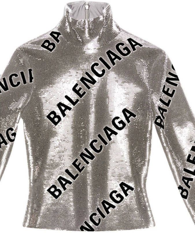 Balenciaga T-shirt met logoprint Zilver