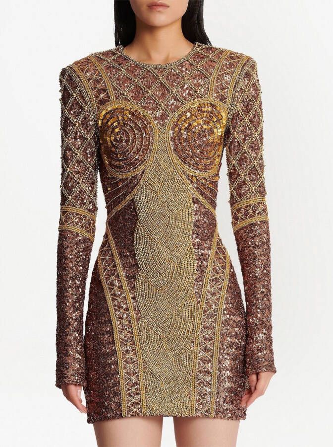 Balmain all-over embroidered short dress Goud
