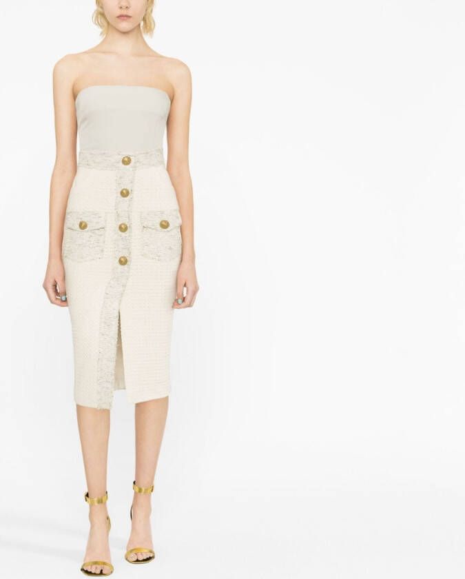 Balmain Tweed kokerrok Beige