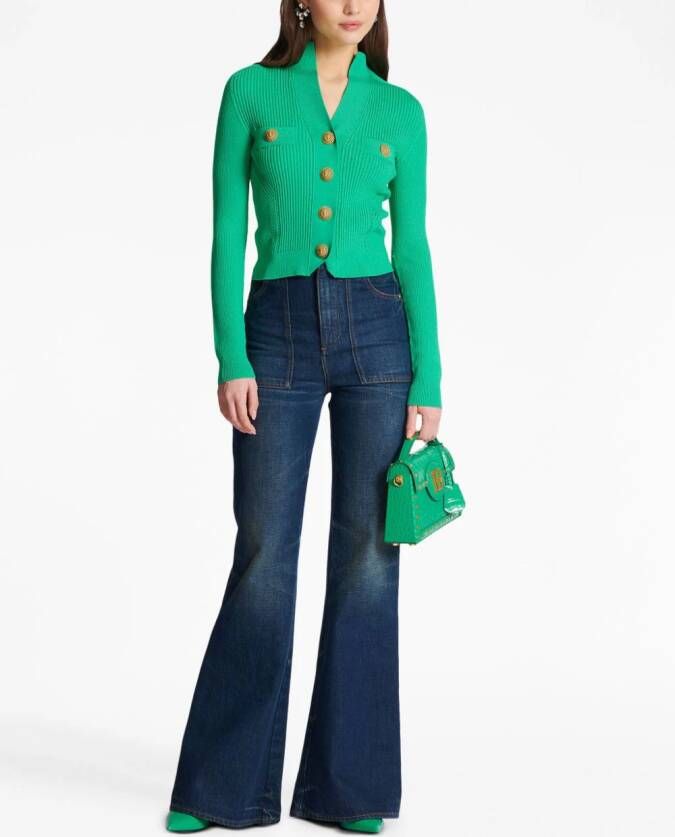 Balmain Ribgebreid vest Groen