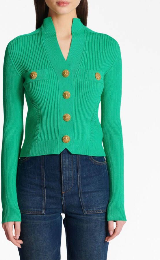 Balmain Ribgebreid vest Groen