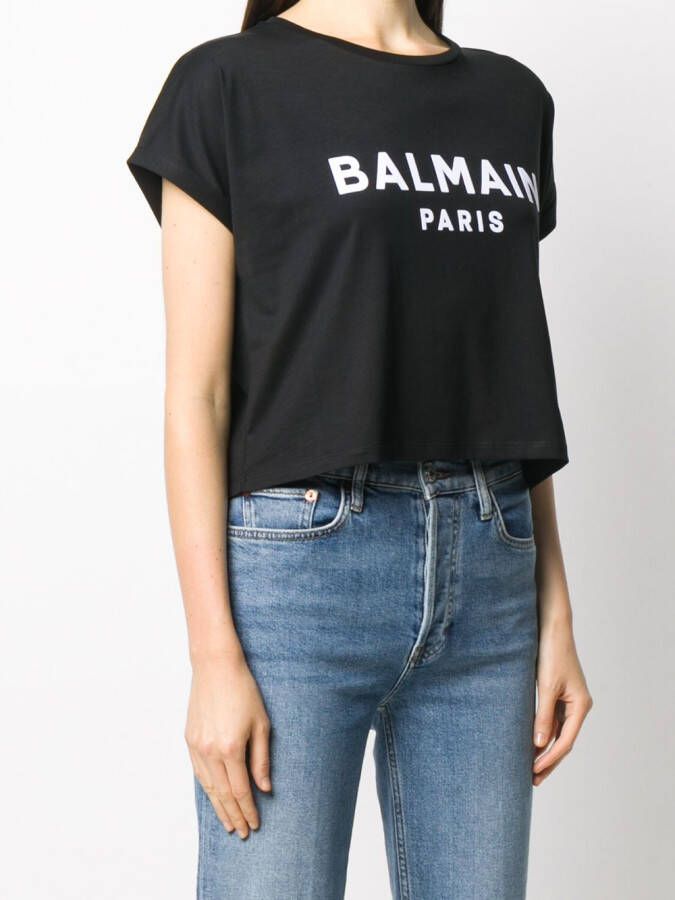 Balmain Cropped T-shirt Zwart