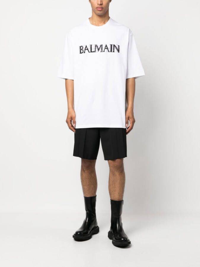 Balmain T-shirt met kristallen logo Wit