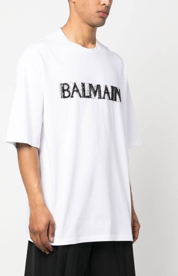 Balmain T-shirt met kristallen logo Wit