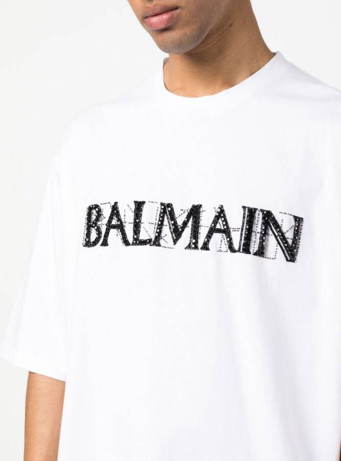 Balmain T-shirt met kristallen logo Wit