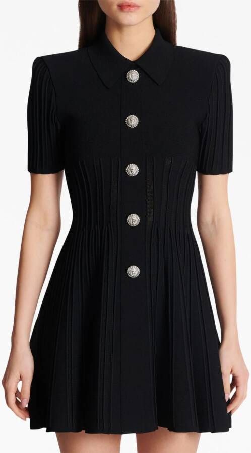 Balmain Ribgebreide mini-jurk Zwart