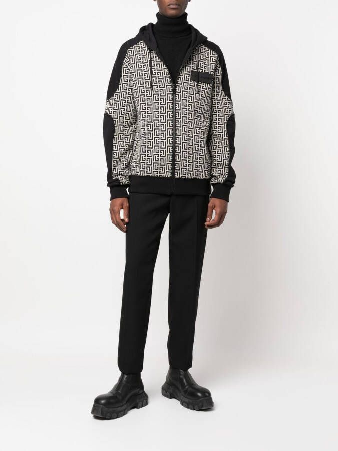 Balmain Hoodie met monogram logo Zwart