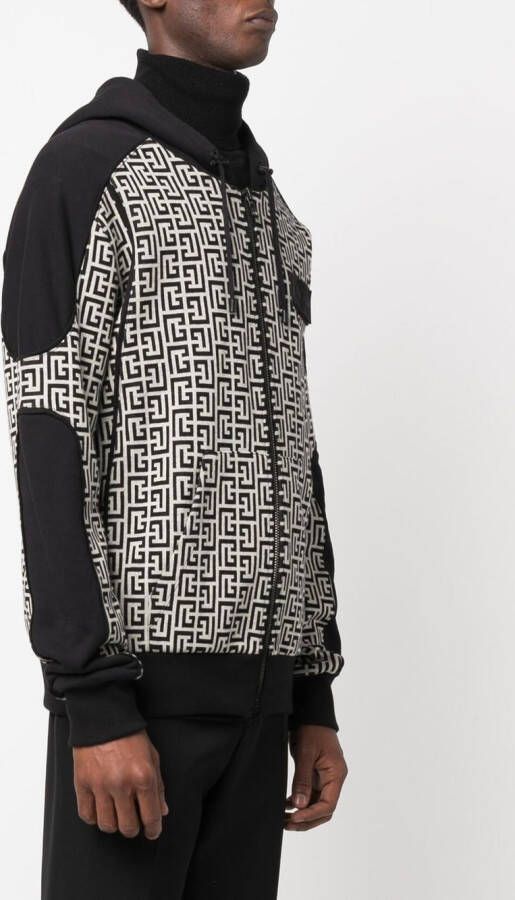 Balmain Hoodie met monogram logo Zwart