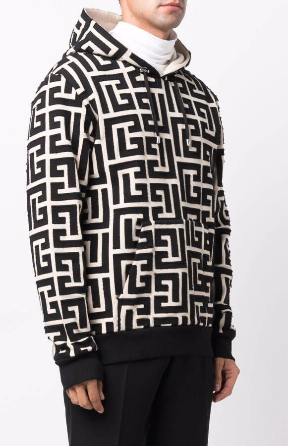 Balmain Hoodie met monogramprint Zwart