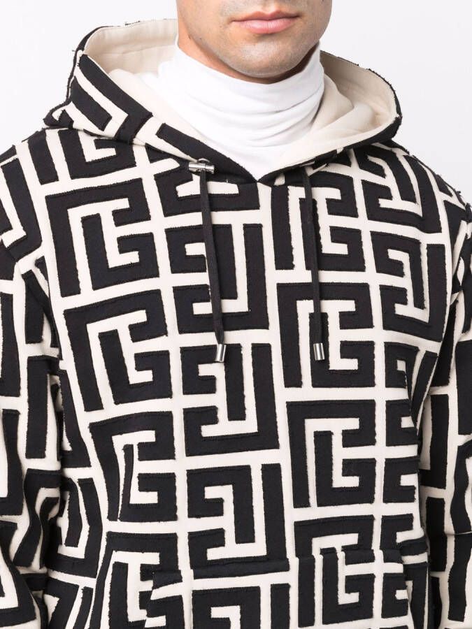 Balmain Hoodie met monogramprint Zwart