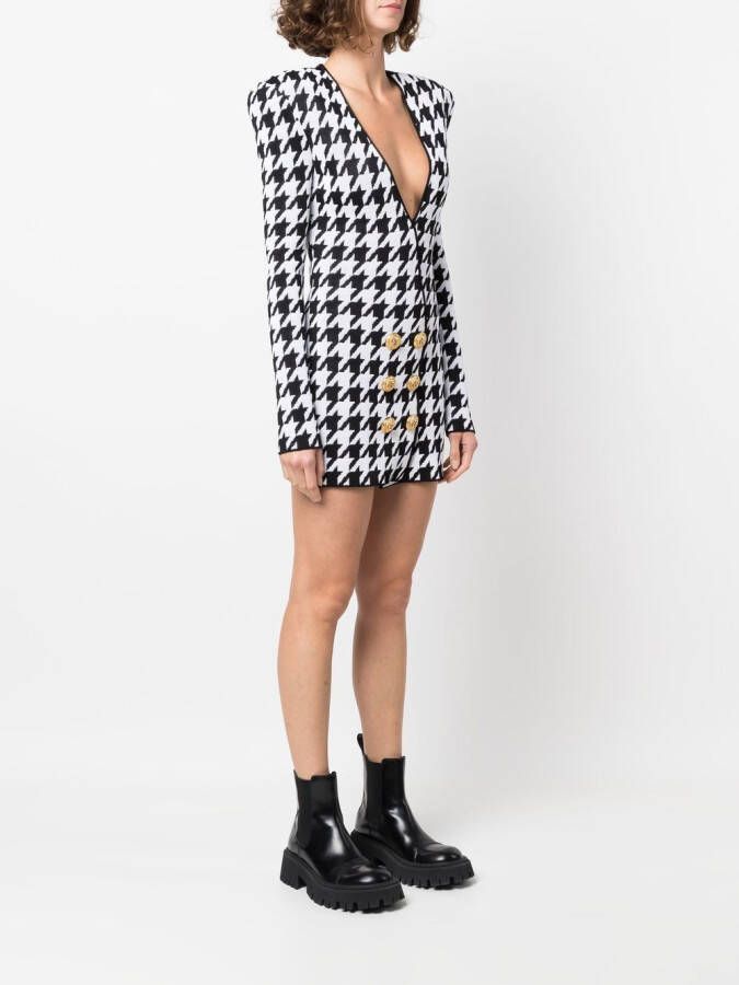 Balmain Jurk met pied-de-poule print Zwart