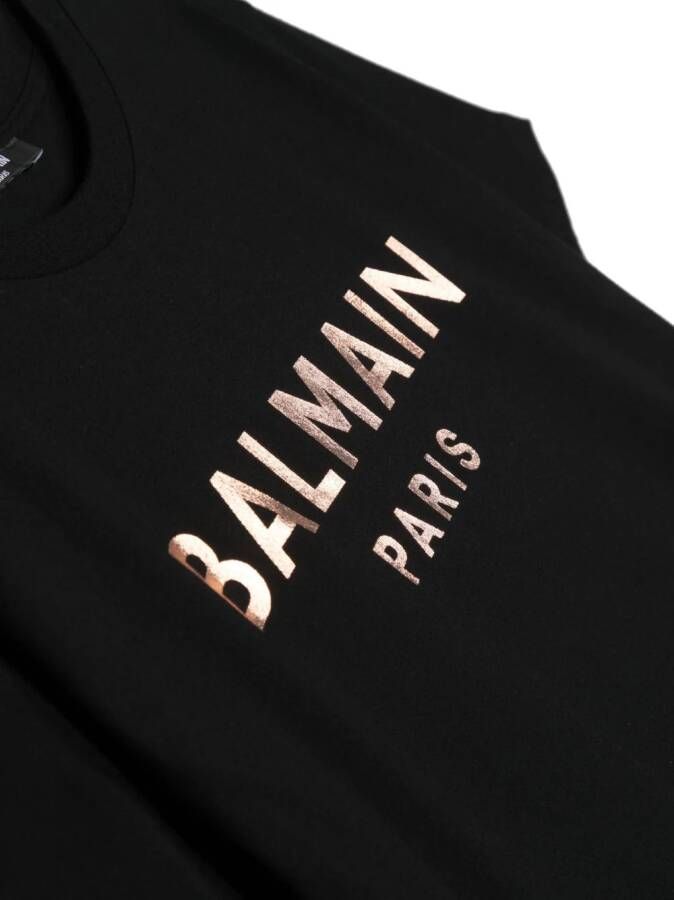 Balmain Kids Katoenen T-shirt met logoprint Zwart