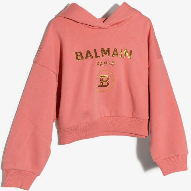 Balmain Kids Cropped hoodie Roze