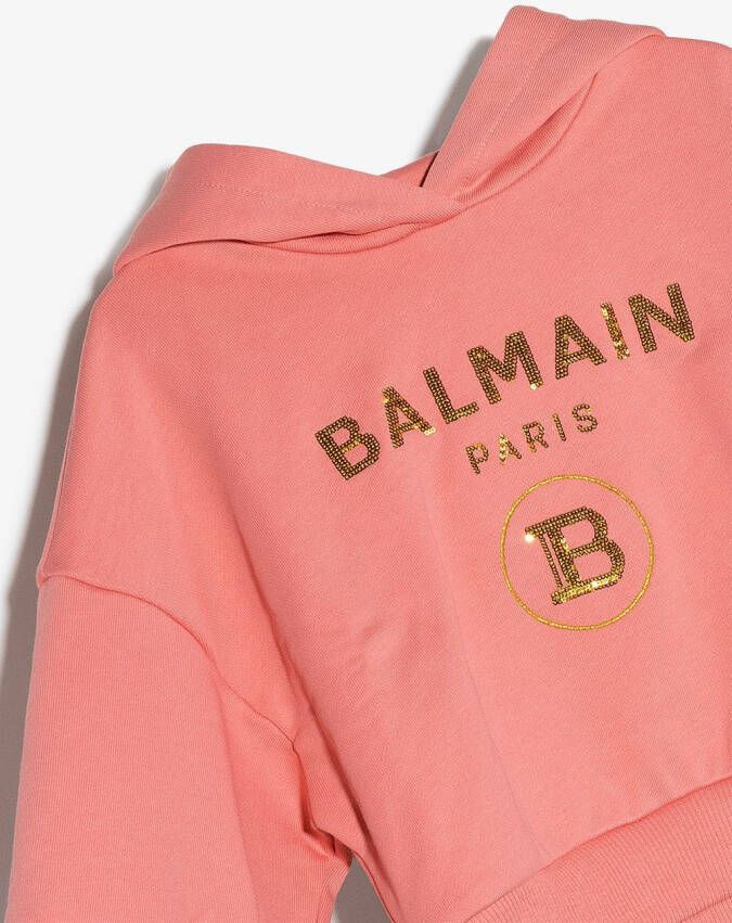 Balmain Kids Cropped hoodie Roze