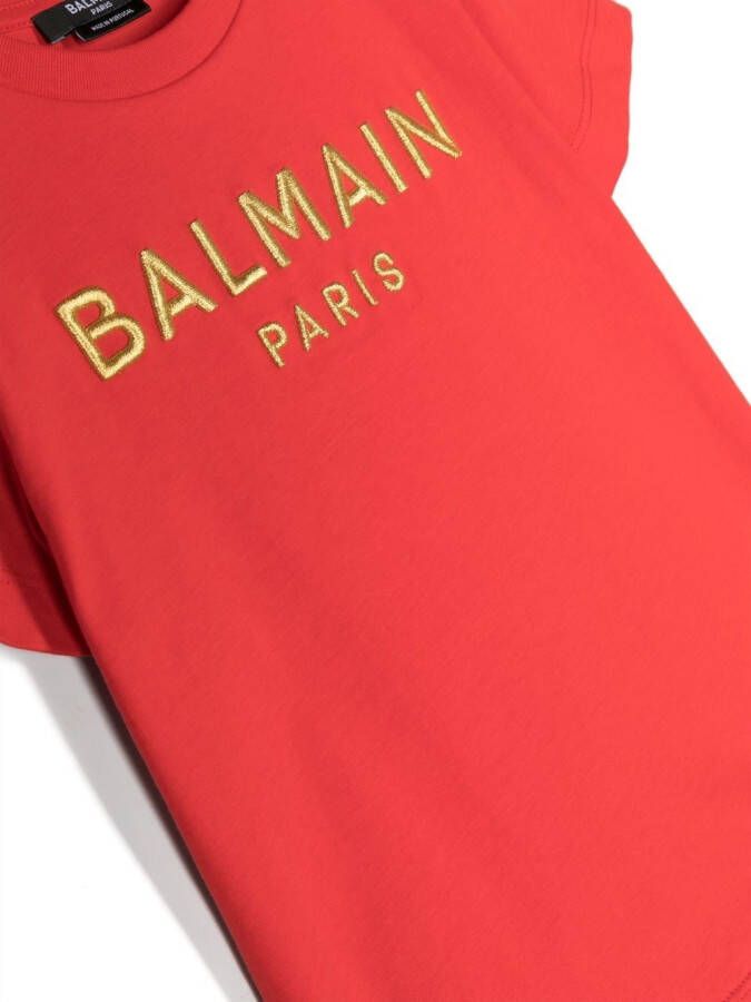 Balmain Kids T-shirt met geborduurd logo Rood